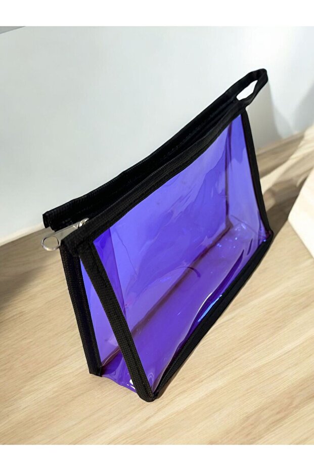 Purple Transparent Makeup Bag - Zippered, Multi-Purpose, 22X14 cm Cosmetic and Travel Bag