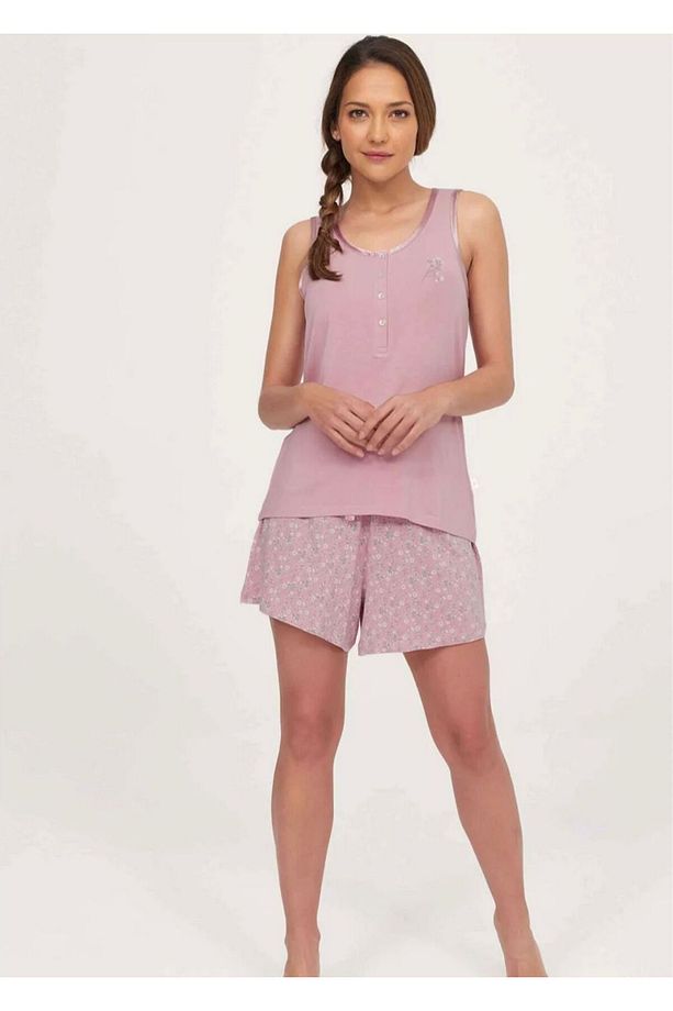 Kadın Sıfır Kol Şortlu Pijama Takımı - 2