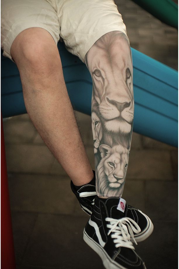 Giyilebilir Aslan Desenli Bacak Dövmesi 3D Baskılı Tattoo - 4