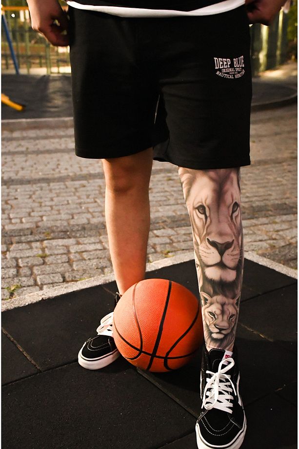 Giyilebilir Aslan Desenli Bacak Dövmesi 3D Baskılı Tattoo - 1
