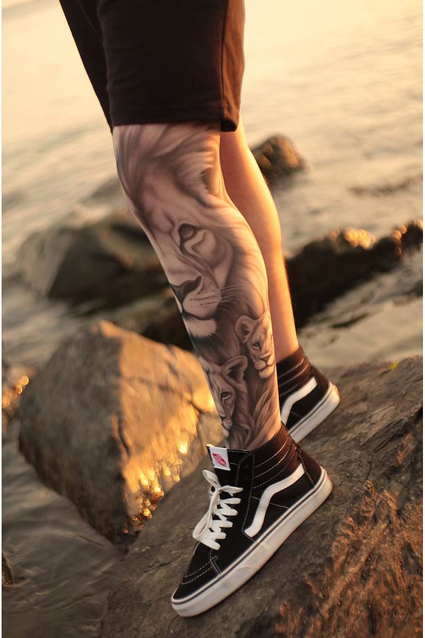 Giyilebilir Aslan Desenli Bacak Dövmesi 3D Baskılı Tattoo - 3