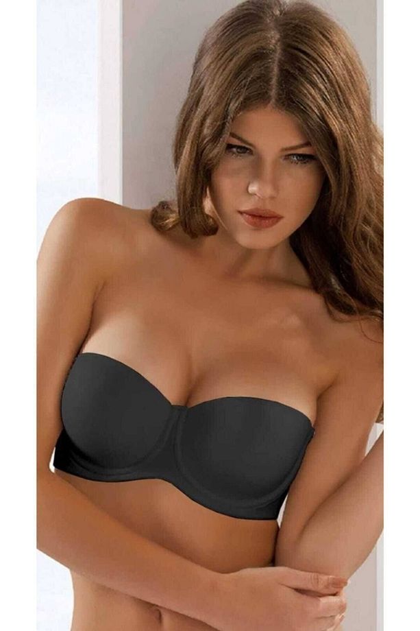 Kadın Siyah Elita Mikro Kaplı Destekli Push Up Straplez Südyen 7030 - 1