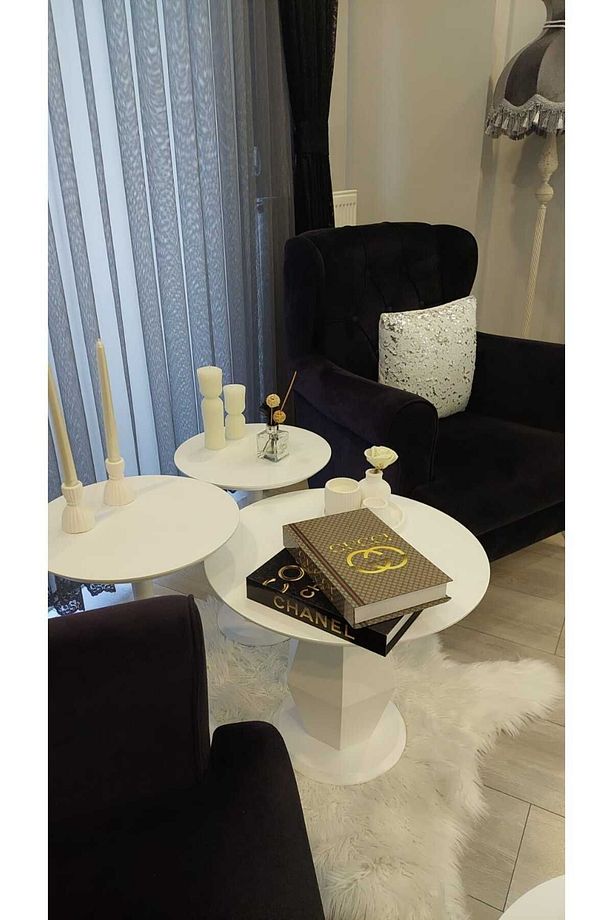 Üçlü Mantar Prizma 2 Adet Zigon 1 Adet Orta Sehpa Seti Mdf Beyaz Gd-mp0302 - 3