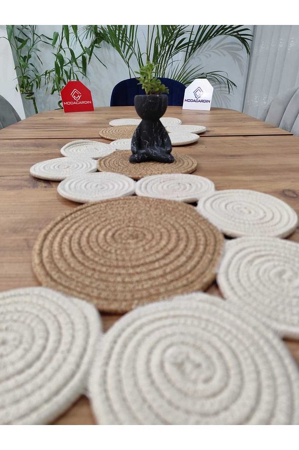 Jüt, Hasır, Dekoratif Masa Örtüsü,Papatya Model Runner 40X110 CM, Sehpa Örtüsü, Bohem Tarzı - 4