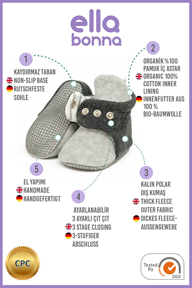 Botki dziecięce z bawełny organicznej, podeszwa antypoślizgowa, bawełniane kapcie noworodkowe Buty do domowego przedszkola - 3