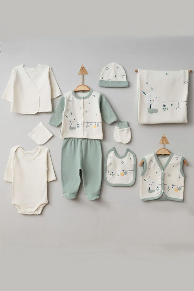 Starry Rabbit Gaye Baby 100% Cotton 10 Piece Hospital Discharge Bodysuit Set