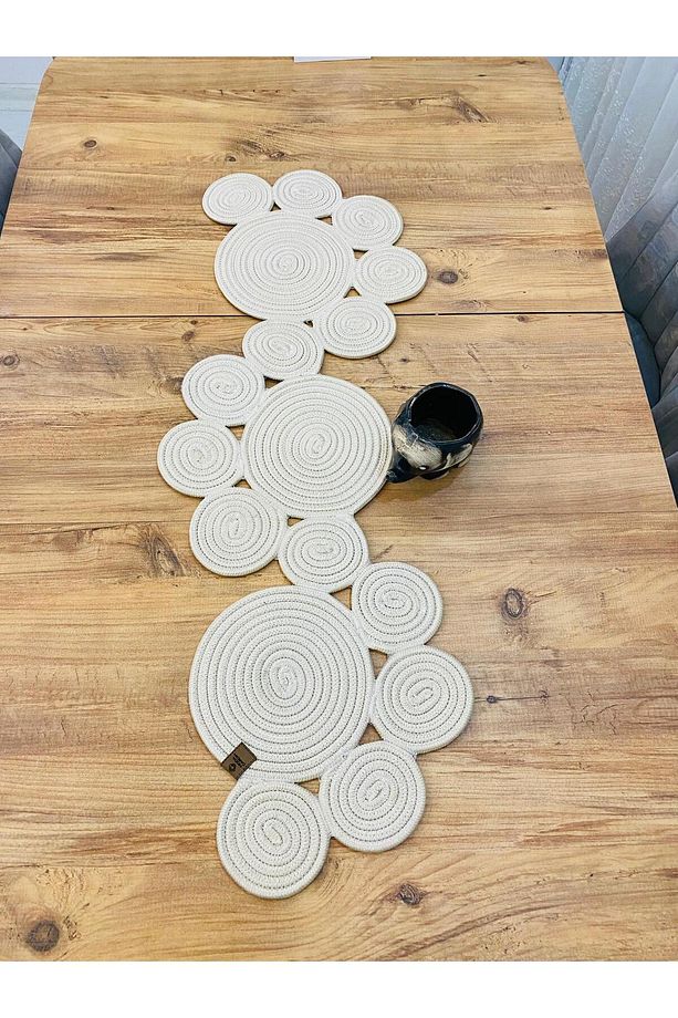 Jüt, Hasır, Dekoratif Masa Örtüsü,Papatya Model Runner 40X110 CM, Sehpa Örtüsü, Bohem Tarzı - 3