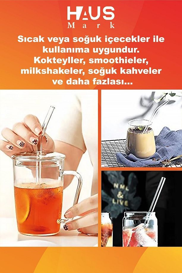 4 Adet Düz Cam Pipet 13cm, 1 Adet Temizleme Fırçası, 1. Kalite termosilikat borosilikat kahve bardak - 3