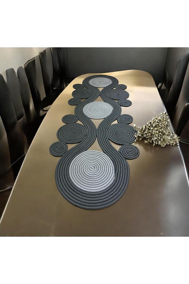 Jüt, Hasır,Sarmal Model, Dekoratif Masa Örtüsü, Runner 40x110 CM, Sehpa Örtüsü, Bohem Tarzı - 1