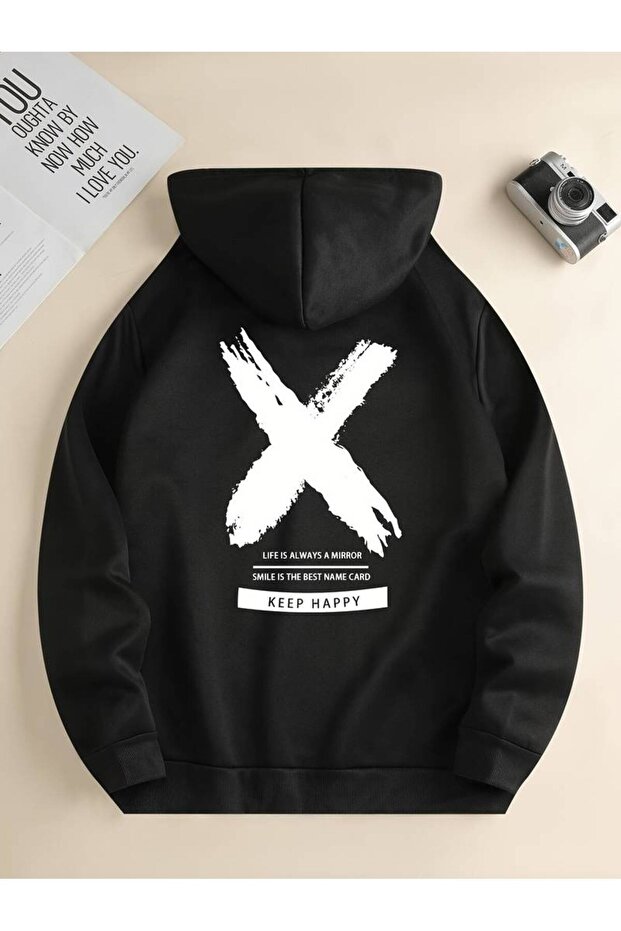Unisex X Printed Oversize Winter 3 Thread 100% Cotton Hooded Sweatshirt Hoodie