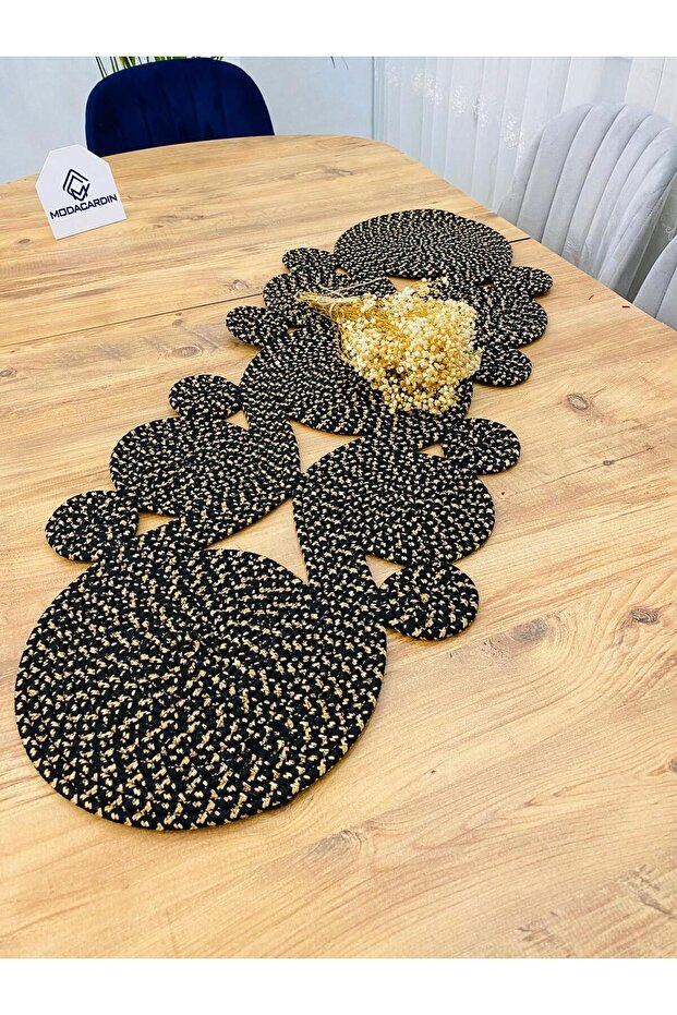 Jüt, Hasır,Sarmal Model, Dekoratif Masa Örtüsü, Runner 40x110 CM, Sehpa Örtüsü, Bohem Tarzı - 4