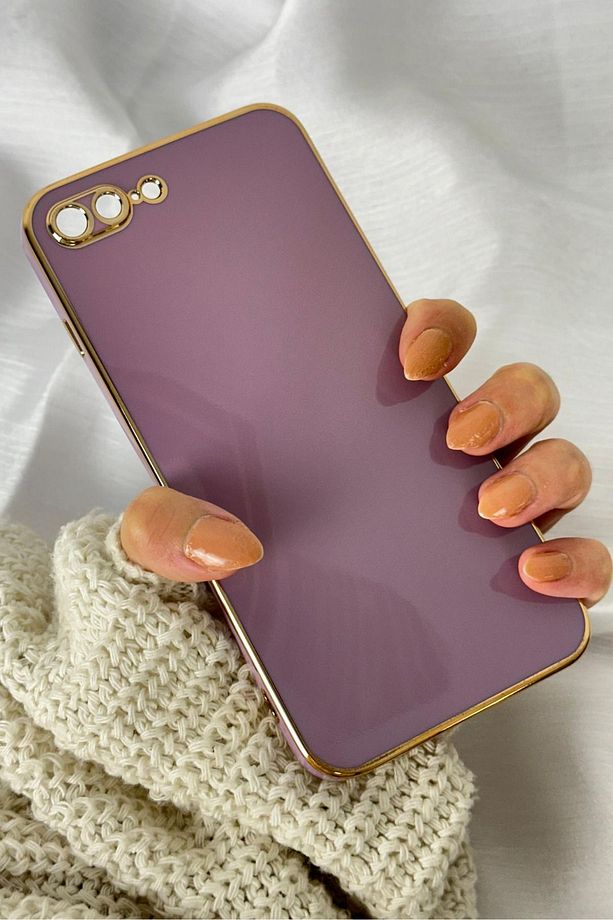 Iphone 7 Plus Ve 8 Plus Uyumlu Parlak Kenarlı Gold Detaylı Soft Bark Kılıf - 1