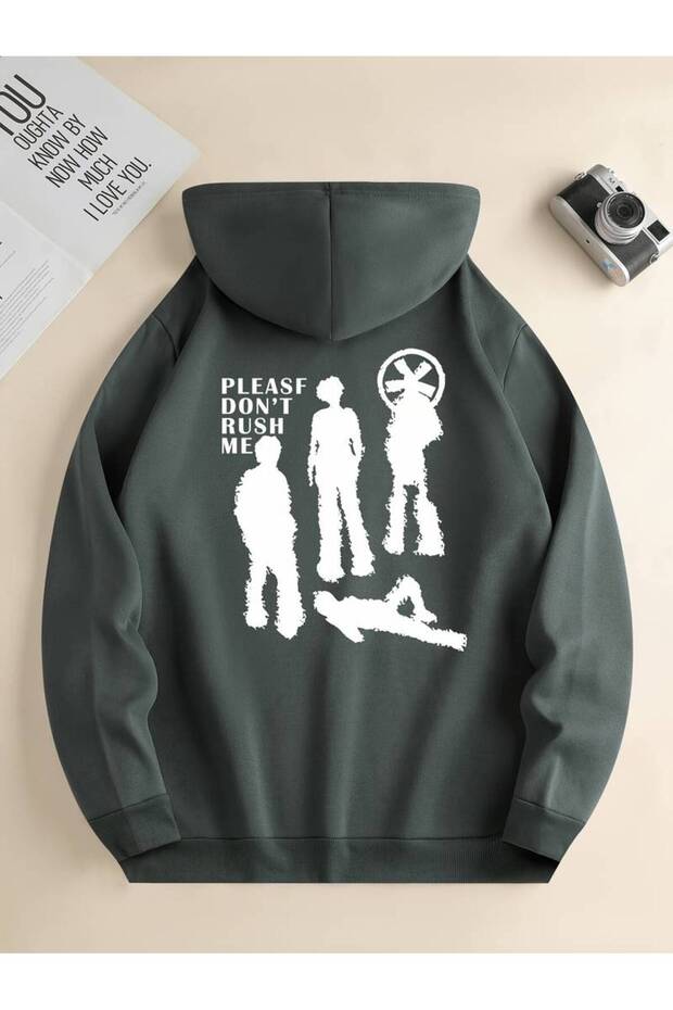 Unisex Please Don't Rush Me Printed Oversized Winter 3-Thread 100% Cotton Hooded Sweatshirt Hoodie