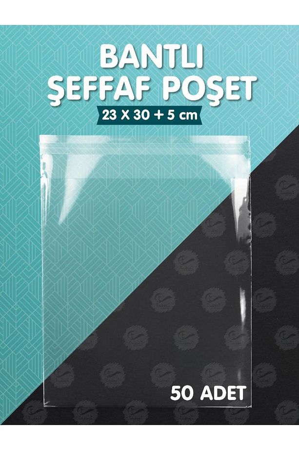 Bantlı Şeffaf Poşet (23x30+5cm)   50 Adet Parlak Jelatin Paket Hediye Poşeti -T956 - 1
