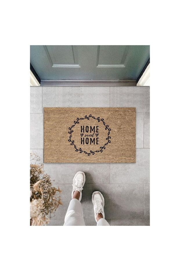 Beige Door Mat Home Sweet Home Heart Pattern Mat