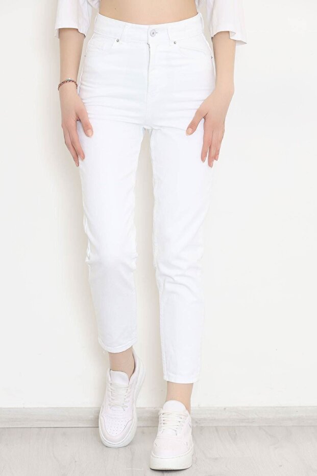 Penolope Women's Women's Gasket Mom Jeans Pants Jean White