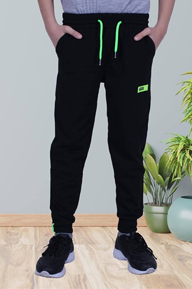 Text Printed Boys' Sweatpants with Pocket Detail