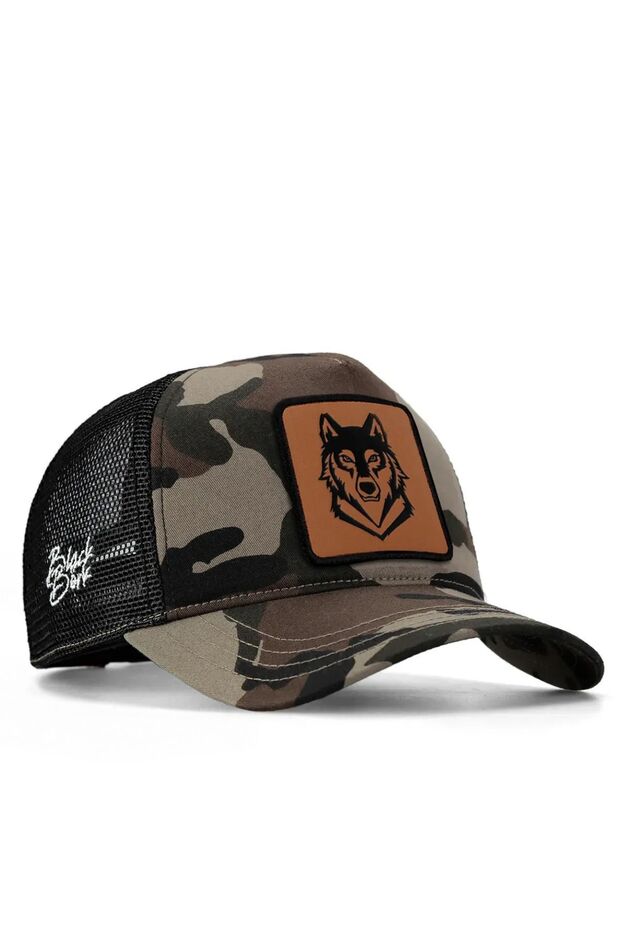 BlackBörk V1 Kurt Logolu Kamuflaj-siyah Trucker Şapka