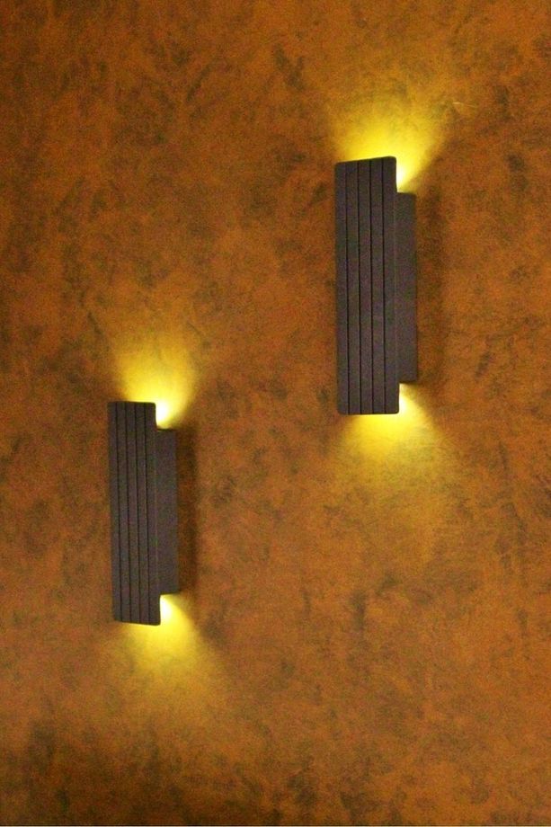 Pilli Dekoratif Duvar Aydınlatması Aplik Gece Lambası (ANTRASİT-AMBER) 2 Adet - 3