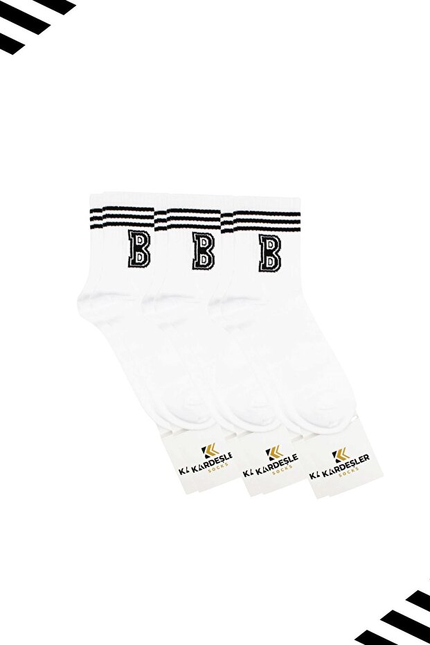 Unisex Letter B Patterned Tennis Socks (Letter Socks) 3-Pack