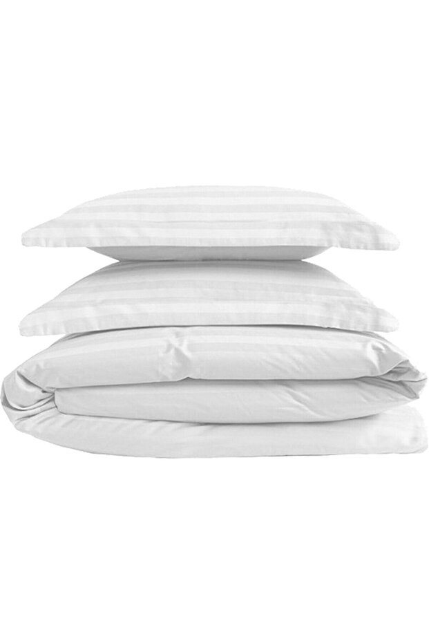 Luxury Hotel Series Single Fitted Sheet Striped Cotton Satin Duvet Cover Set White Color