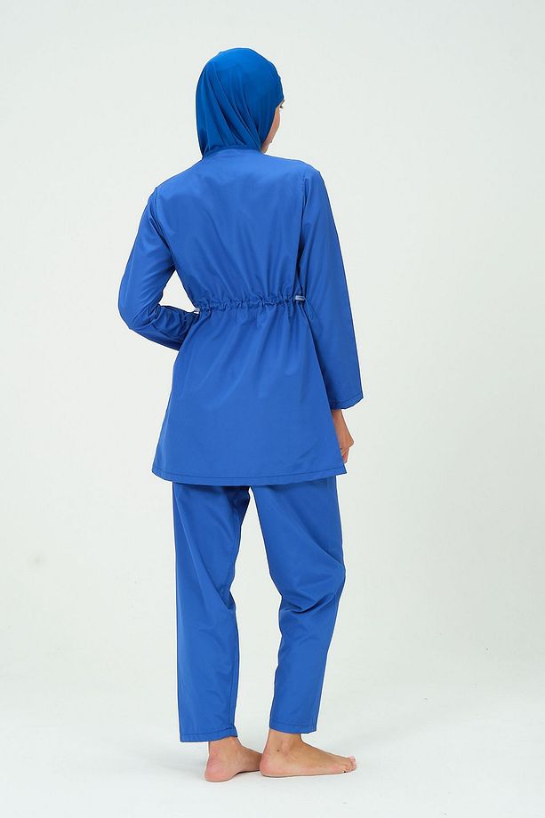 Kadın Düz Renk Tesettür Mayo Pantolon Bone Eşarp Tunik Tam Set 4 Parça Su İtici Tesettür Mayo - 6