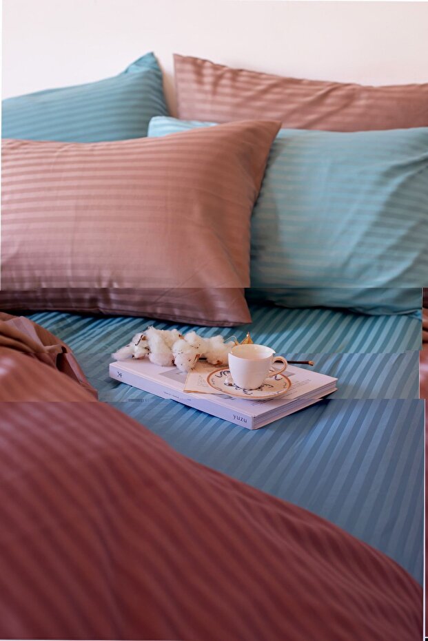 Lux Cunda Hotel Series Double Color Cotton Satin Duvet Cover Set Sheet Elastic 4 Pillowcases 160x200