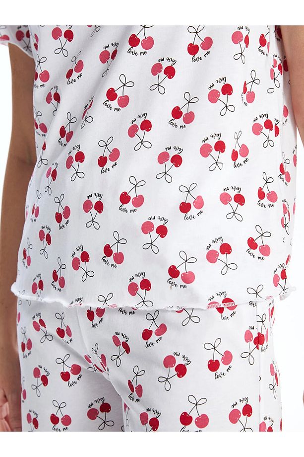 LCW Young Bisiklet Yaka Baskılı Kısa Kollu Kadın Şortlu Pijama Takımı - 3