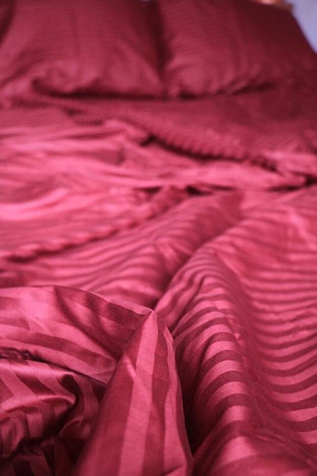 Luxury Color Series Double Striped Cotton Satin Elastic Sheet Set 160x200 Claret Red