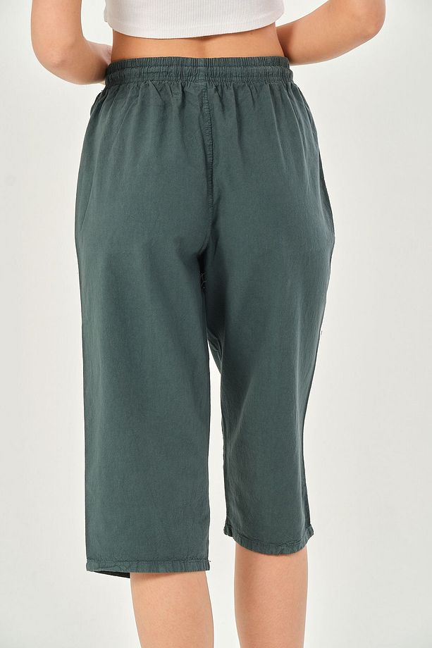 Bağcıklı Oversize Uzun Unisex Bermuda Şort Ham Bez Pamuklu Keten Kapri Şort - 9