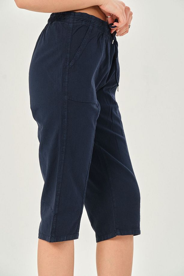 Bağcıklı Oversize Uzun Unisex Bermuda Şort Ham Bez Pamuklu Keten Kapri Şort - 6