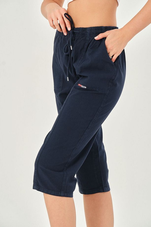 Bağcıklı Oversize Uzun Unisex Bermuda Şort Ham Bez Pamuklu Keten Kapri Şort - 7