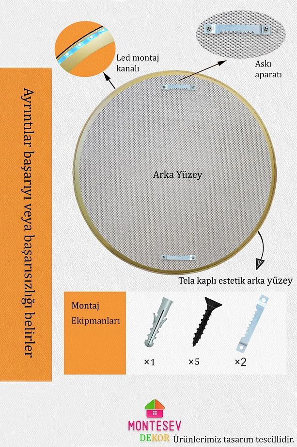 Led'li Işıklı Safir Ahşap Gold Dekoratif Ayna Yuvarlak Ayna Işlemeli Duvar Aynası Tekli - 69 Cm - 6