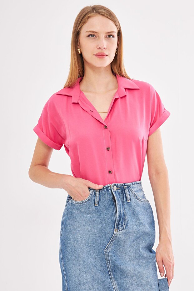 Women's Pink Short Sleeve Shirt Arm-19Y001065