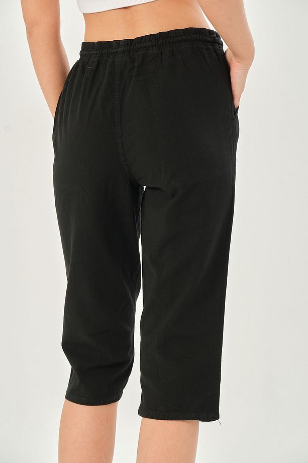 Bağcıklı Oversize Uzun Unisex Bermuda Şort Ham Bez Pamuklu Keten Kapri Şort - 9