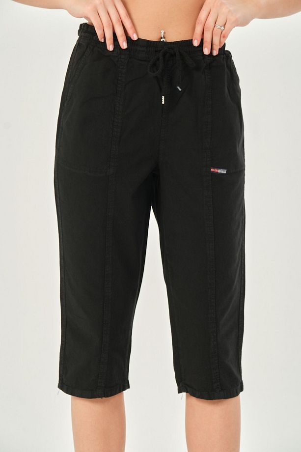 Bağcıklı Oversize Uzun Unisex Bermuda Şort Ham Bez Pamuklu Keten Kapri Şort - 5