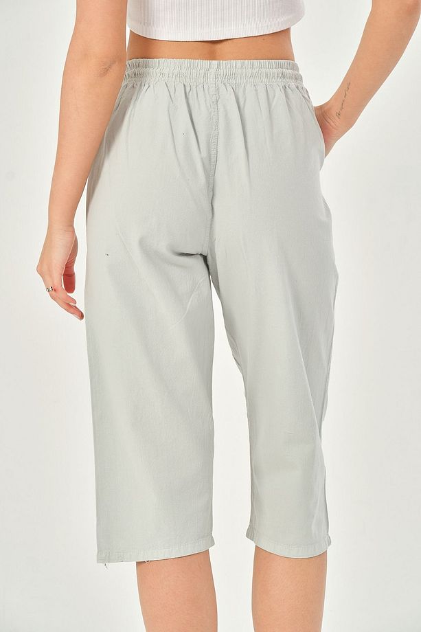 Bağcıklı Oversize Uzun Unisex Bermuda Şort Ham Bez Pamuklu Keten Kapri Şort - 9