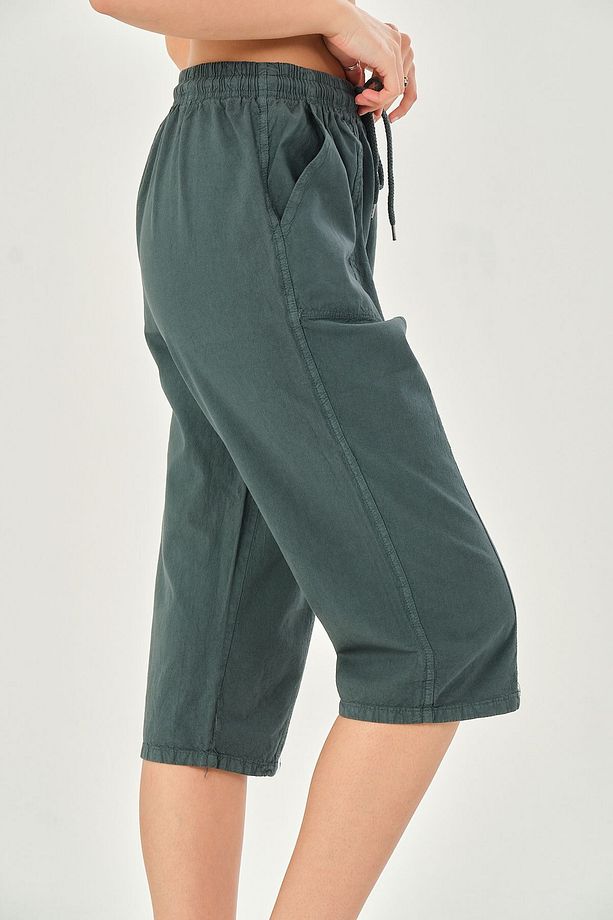 Bağcıklı Oversize Uzun Unisex Bermuda Şort Ham Bez Pamuklu Keten Kapri Şort - 8