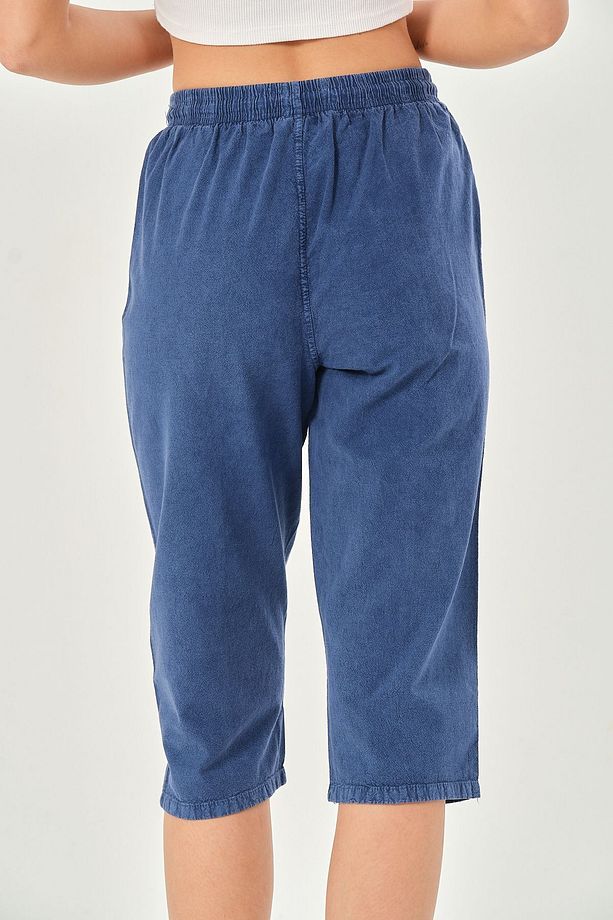 Bağcıklı Oversize Uzun Unisex Bermuda Şort Ham Bez Pamuklu Keten Kapri Şort - 9