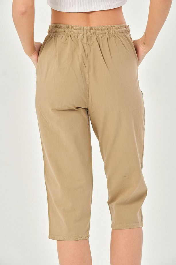 Bağcıklı Oversize Uzun Unisex Bermuda Şort Ham Bez Pamuklu Keten Kapri Şort - 7