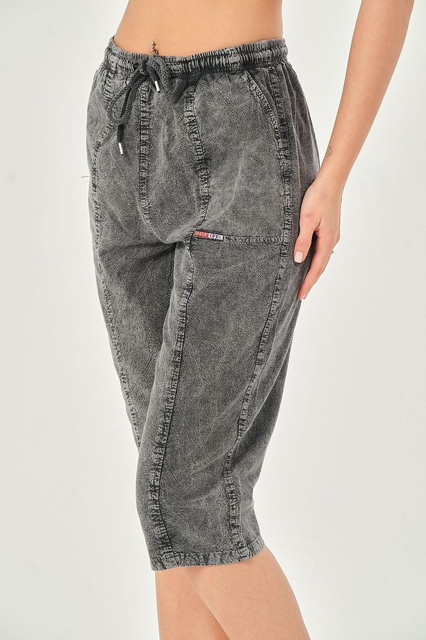 Bağcıklı Oversize Uzun Unisex Bermuda Şort Ham Bez Pamuklu Keten Kapri Şort - 8