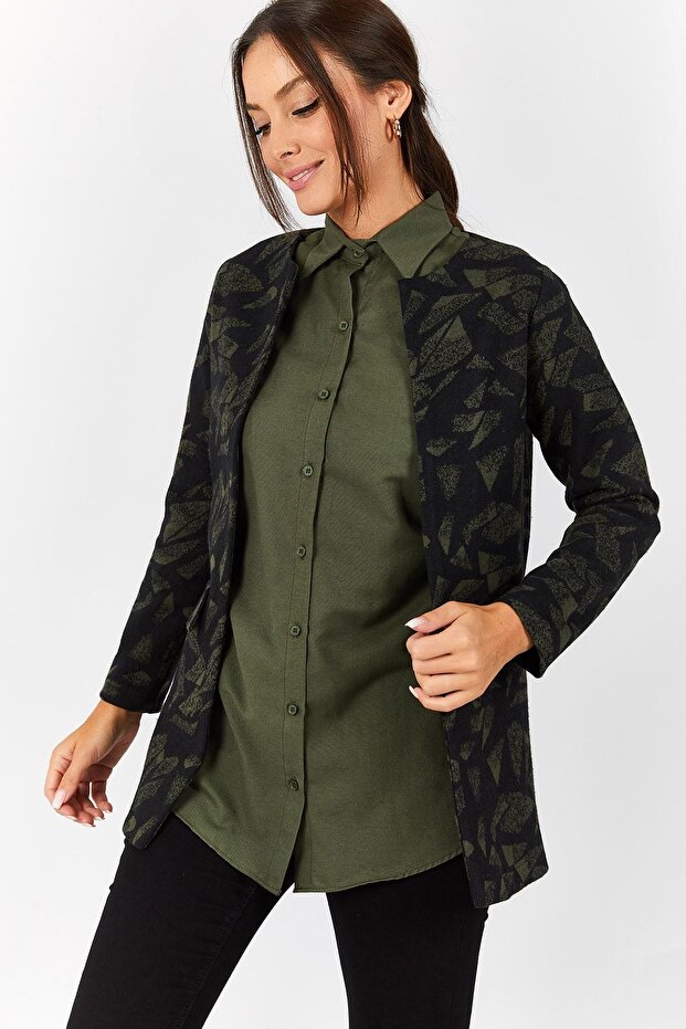 Women's Khaki Pocket Flap Patterned Jacket ARM-22Y001166