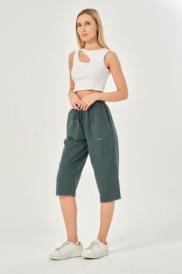 Bağcıklı Oversize Uzun Unisex Bermuda Şort Ham Bez Pamuklu Keten Kapri Şort - 5