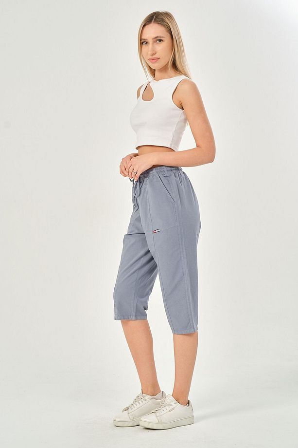 Bağcıklı Oversize Uzun Unisex Bermuda Şort Ham Bez Pamuklu Keten Kapri Şort - 4