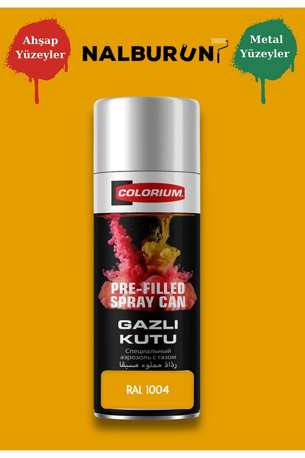 K7 Ral Renkleri 400 Ml Özel Doldurulmuş Selülozik Parlak Sprey Boya Ral 1004 Altın Sarısı - 1