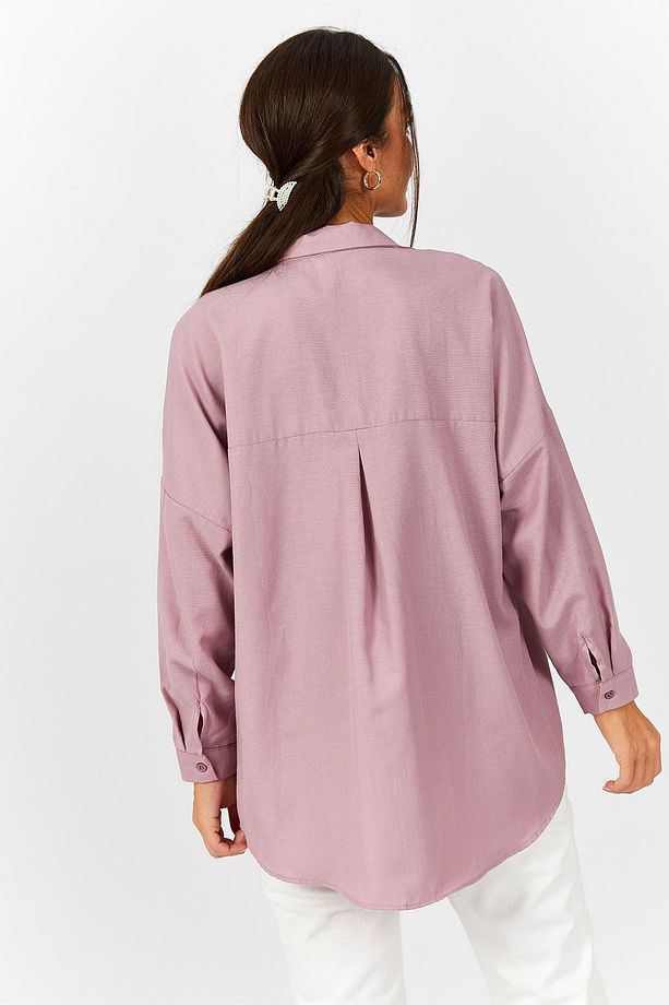 Kadın Pembe Oversize Uzun Basic Gömlek Arm-22y001118 - 4