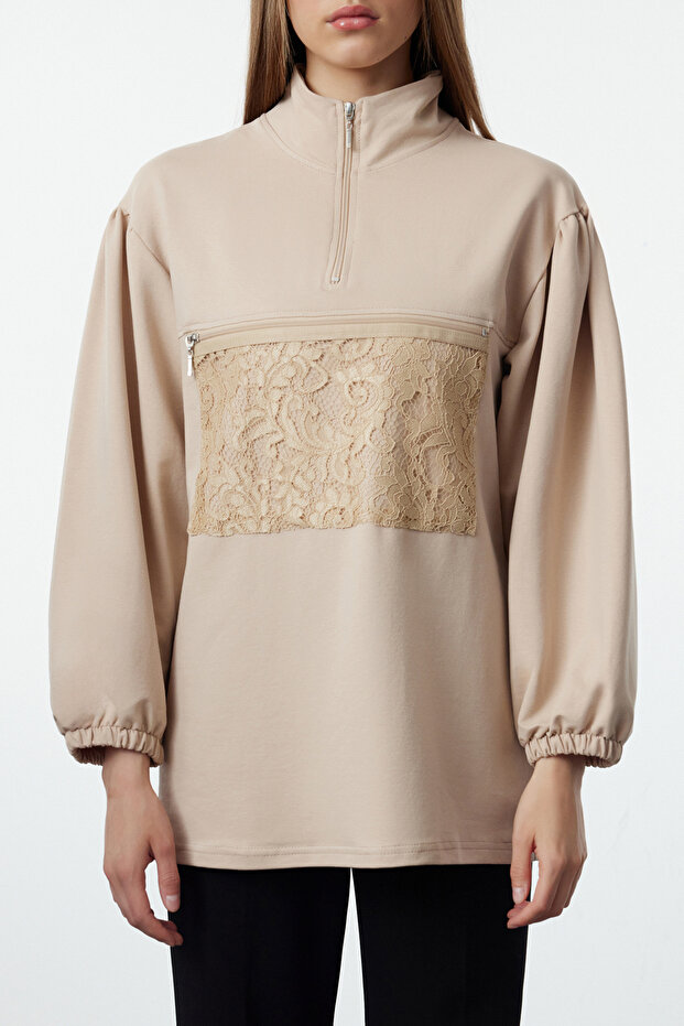 Açık Bej Brode Cep Detaylı Sweatshirt TCTAW25UK00000 - 3