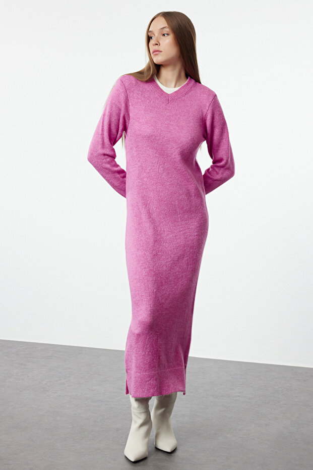 Pink Soft Textured Knitwear Dress Tctaw25Eb00067