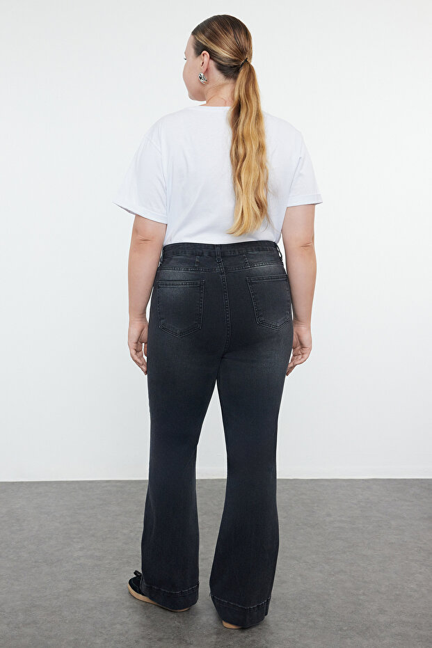 Antracit magas derekú komfort farmernadrág flare fit TBBAW25CJ00009 - 5