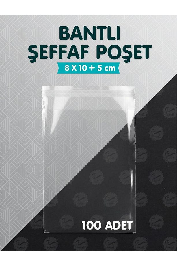 Bantlı Şeffaf Poşet (8X10 5CM) 100 Adet Parlak Jelatin Paket Hediye Poşeti -t954 - 1
